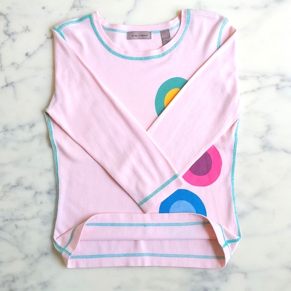 NWOT. i.e. relaxed Rayon Nylon Long Sleeve Top w/front multi color circle design - Picture 4 of 4